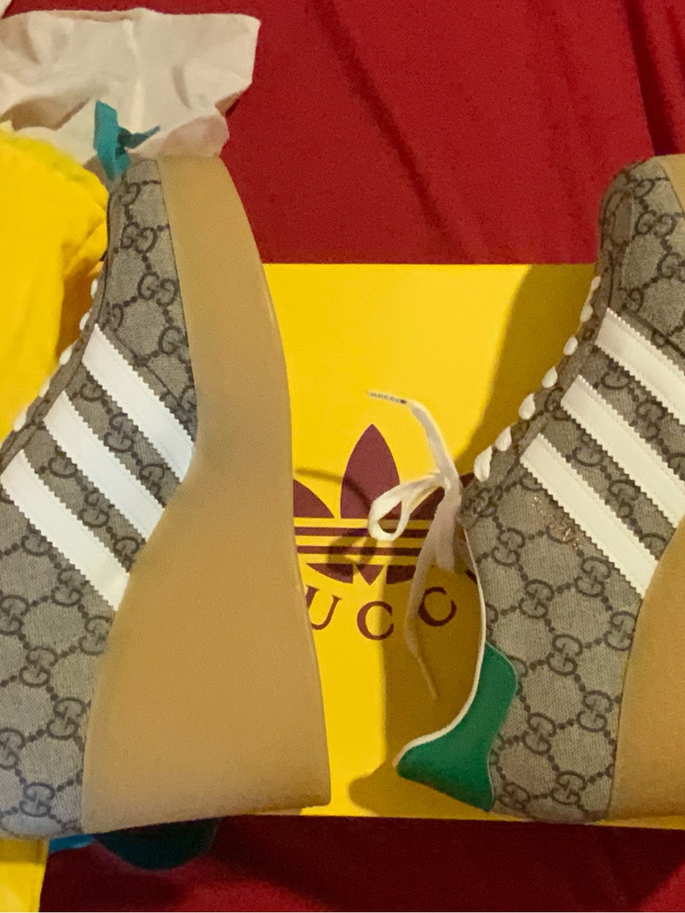 Gucci Beige GG Monogram Athletic Sneakers with White, Green & Red Accents - Picture 4 of 6